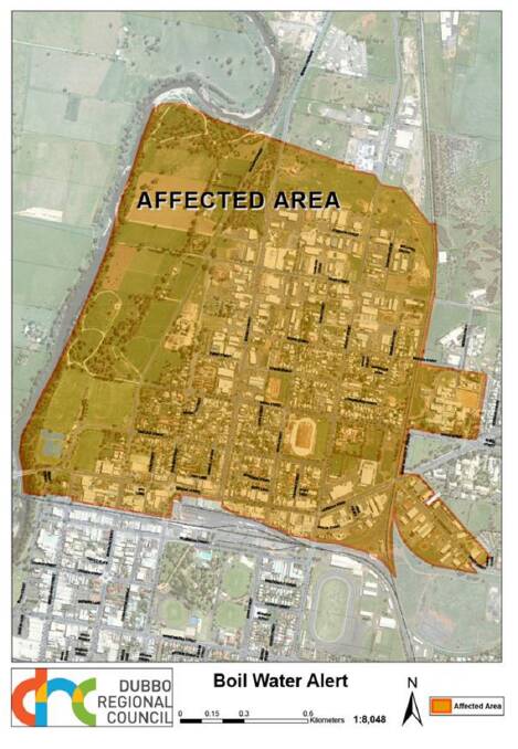 The area of Dubbo still affected by the boil water notice.
