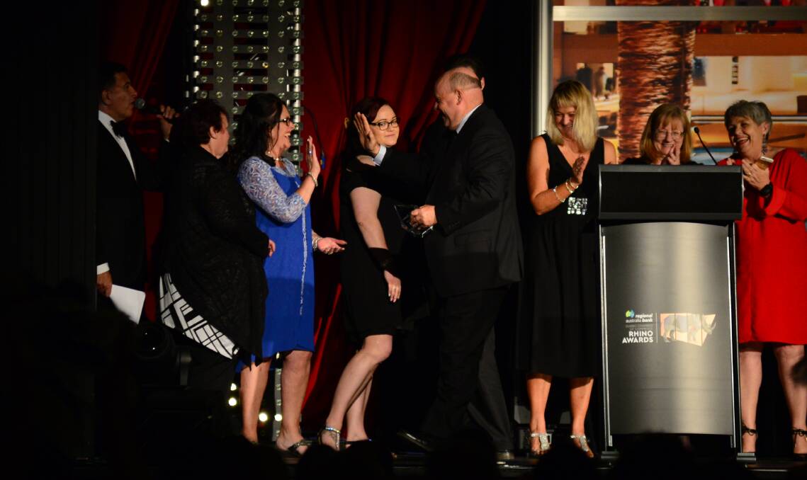 RECOGNITION: Westhaven CEO Christian Grieves high-fives his staff at the 2017 Rhino Awards gala night on Friday. Photo: BELINDA SOOLE