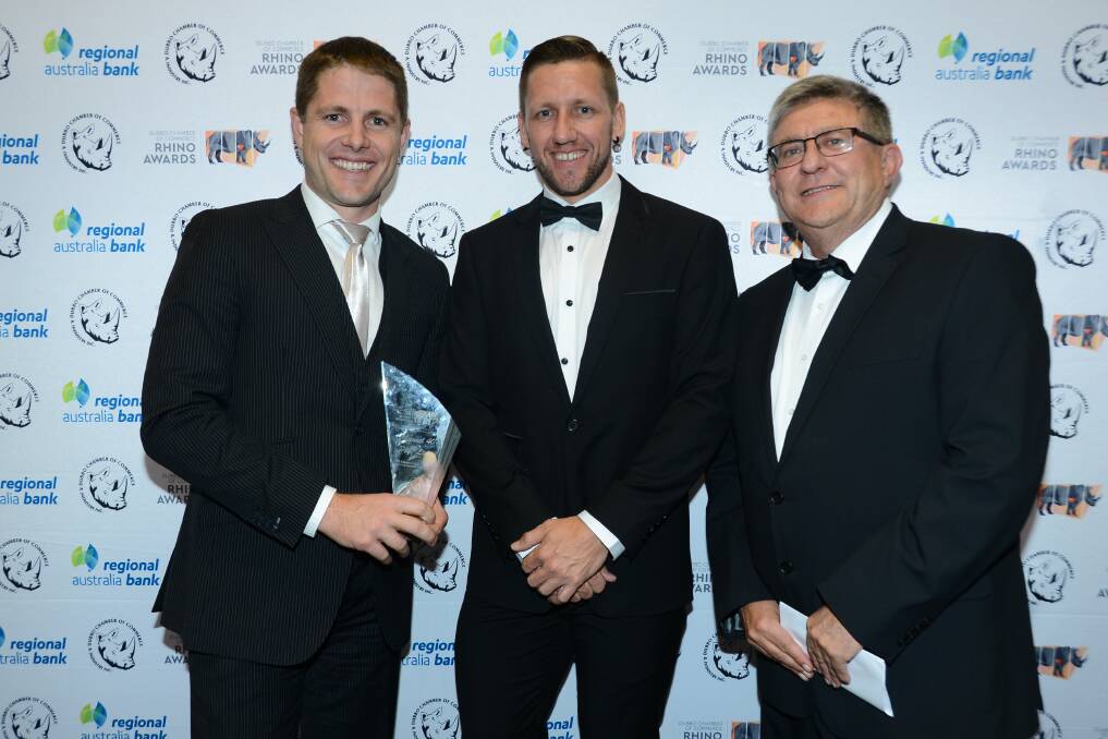 Fresh Faces: Tom Cavanagh (founder) and Josh Mullens (CEO) accepting their Rhino award presented by the Dubbo Chamber of Commerce. Photo: B.Soole.
