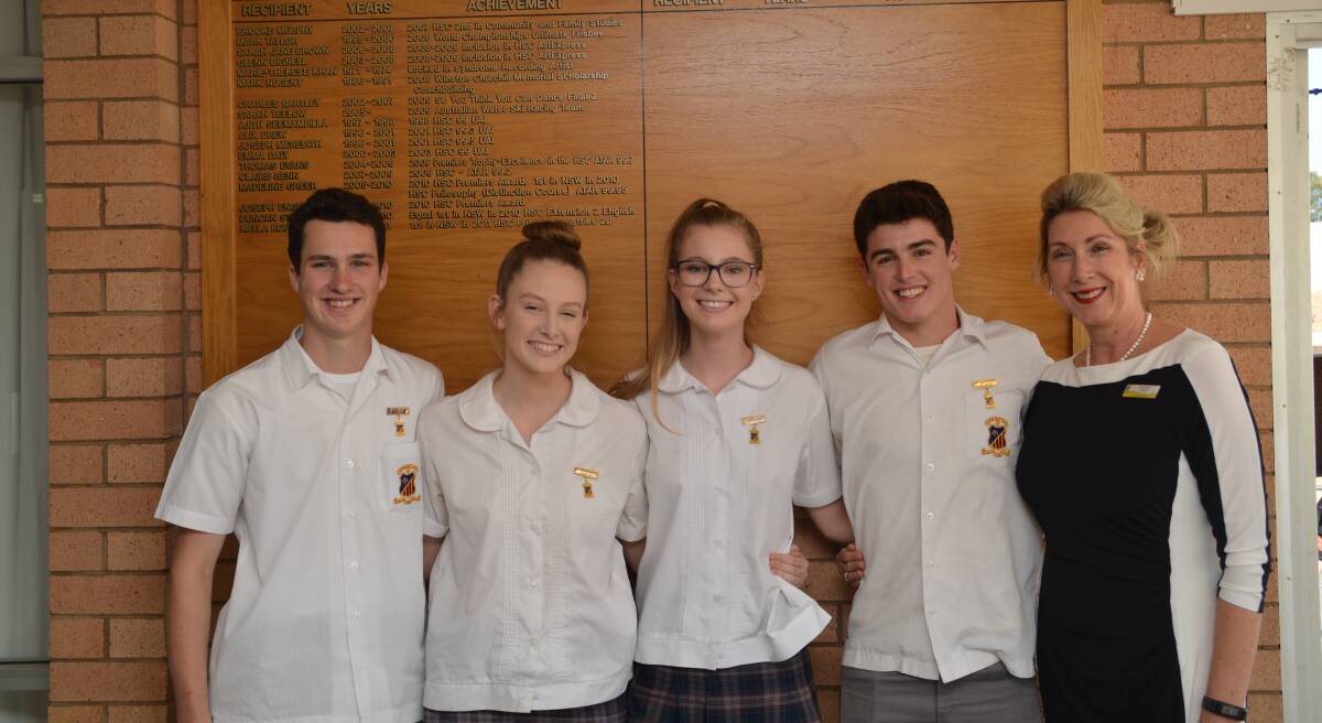 2018 Leaders Induction: Captains - Jack Schwager and Swade Pay, Vice Captains - Alice Edmondson and Kobi Wilson, with Principal Kerry Morris. Picture: Supplied.
