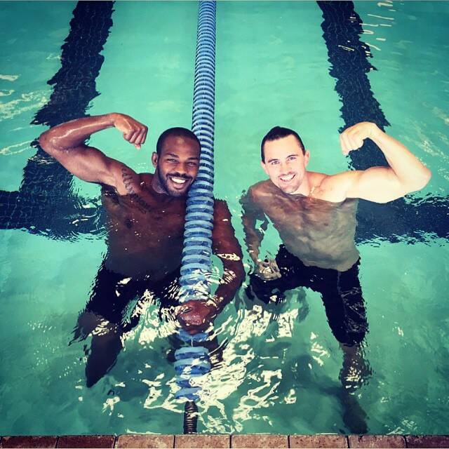 Kyle Noke, seen here in light recovery with training partner Jon Jones, will be part of the UFC 193 card in November. Photo: FACEBOOK