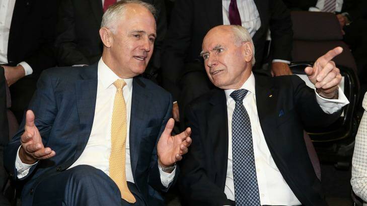 Prime Minister Malcolm Turnbull and former Prime Minister John Howard. Photo: Alex Ellinghausen