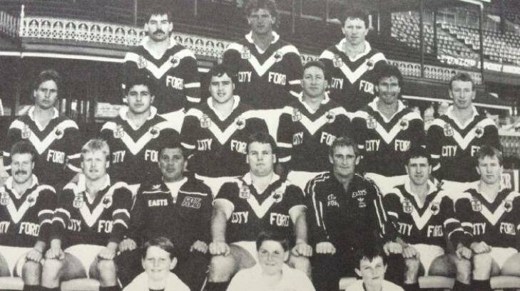 Former rugby league player John Tobin (middle row, third from right) was one of the men arrested. Photo: Supplied