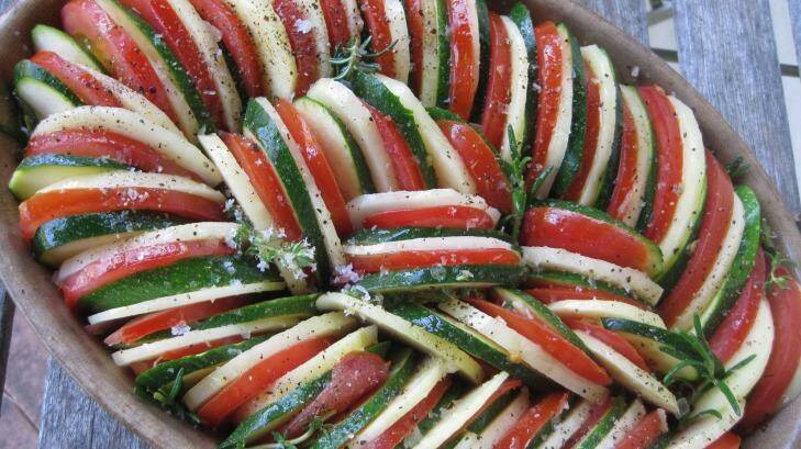 Colourful: A vegetable tian in summery Christmas colours. Photo: Diana Lampe