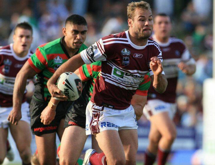 Rugby League  Manly V South Sydney  Brett Stewart breaks clear to score a Manly try.  060408 Tim Clayton SMH Sport