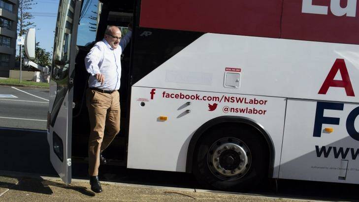 Bused in: the NSW Labor leader on the campaign trail.  Photo: James Brickwood