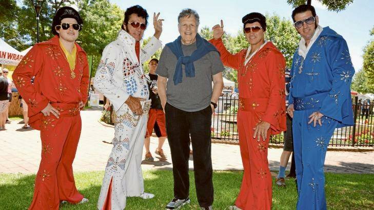 Steve Binder meets Elvis impersonators in Parkes for the annual festival in memory of the King. Photo: Bill Jayet