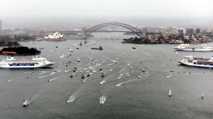 The great ferry race on Sydney Harbour.  Photo: Jason Corroto
