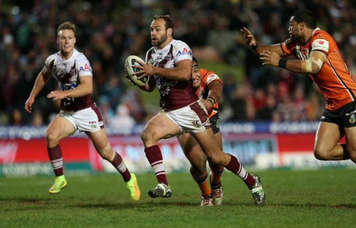 NRL. Manly Sea Eagles vs Wests Tigers. Brookvale Oval.
Brett Stewart makes a break
Friday 11th July, 2014
Photos: Anthony Johnson