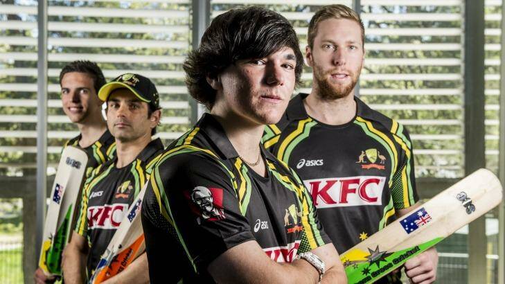 ACT indoor cricket players (from left) Alexander Floros, Vinesh Bennett, Wade Burrowes and Matthew Floros have been picked to play for Australia at the world indoor championships in New Zealand later this month. Photo: Jay Cronan