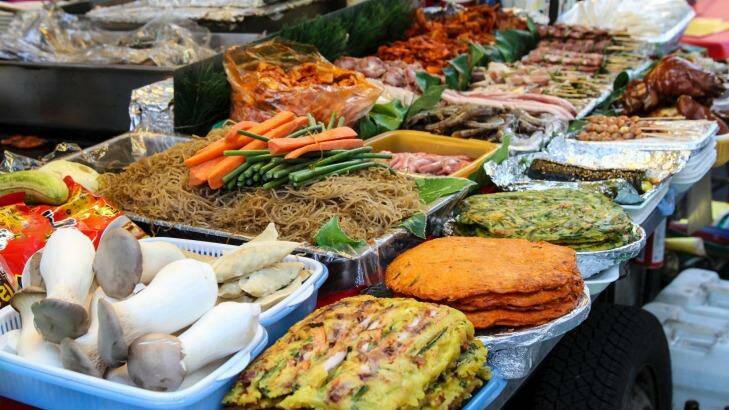 Food sold by a street vendor in Seoul, South Korea.