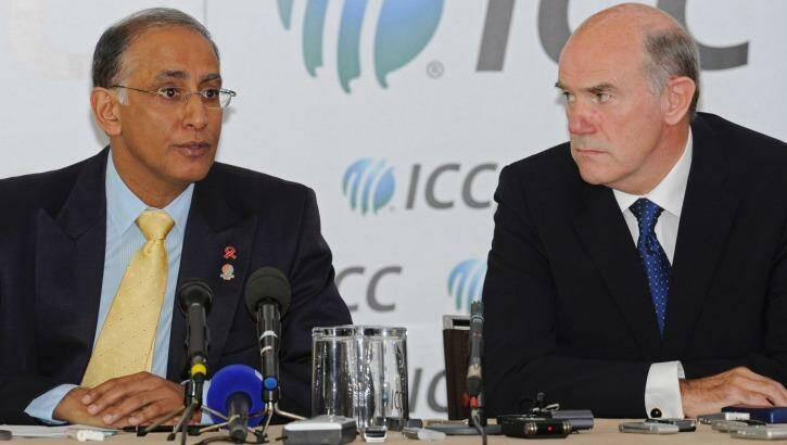 International Cricket Council chief executive Haroon Lorgat, left, and  ICC anti-corruption unit chairman Sir Ronnie Flanagan, at a press conference at Lord's cricket ground in 2010. Photo: Tom Hevezi