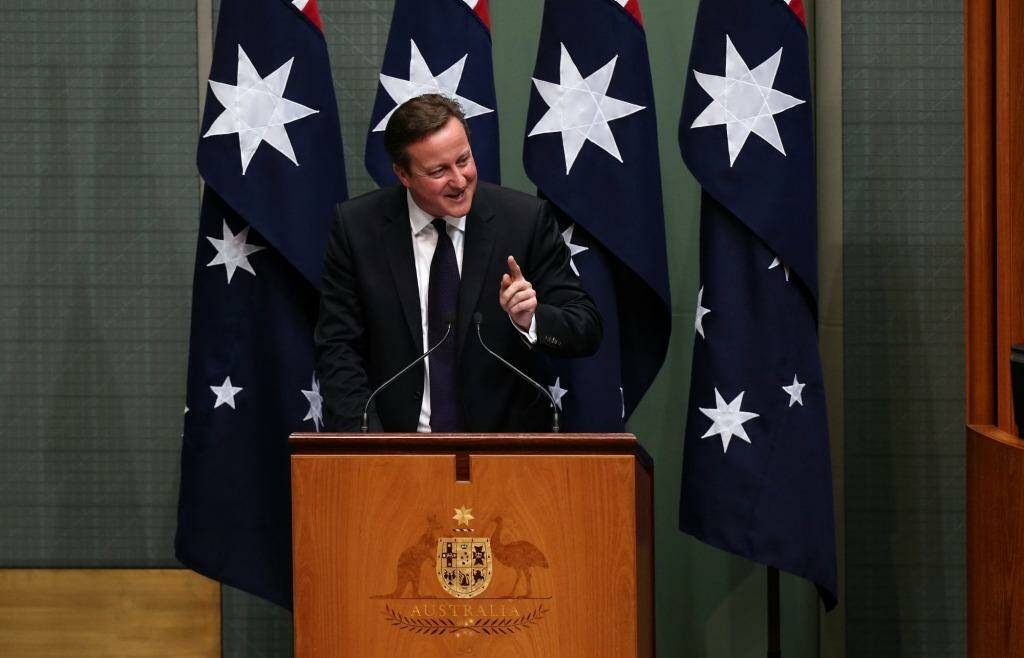 Mr Cameron joked he feared he was in for a "shirt-fronting" when he spotted Julie Bishop at a meeting in Italy last month. Photo: Alex Ellinghausen
