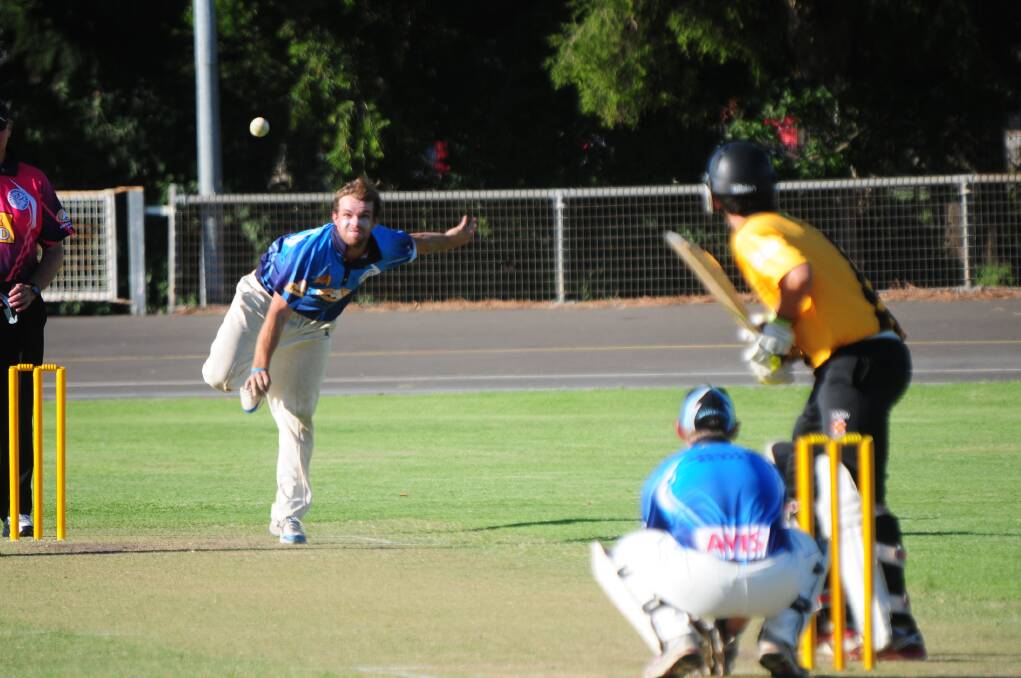 Ryan Medley, pictured bowling for Dubbo last season, took an amazing eight wickets for Dubbo in their win over Cowra on Sunday. Photo: Josh Heard