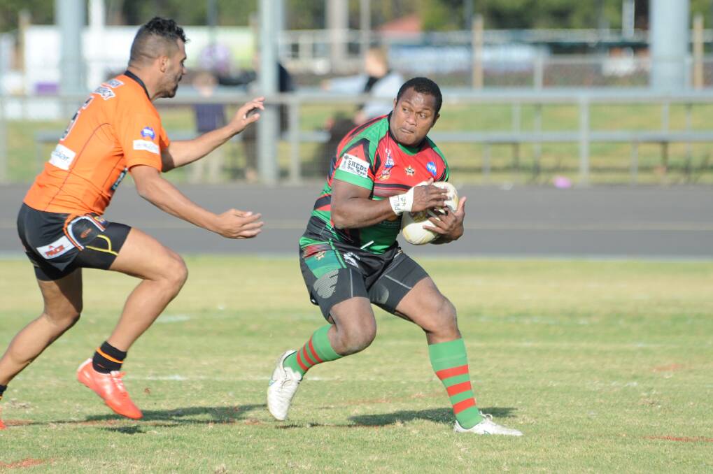 Viliame Turuva on the charge for Westside in their win over Nyngan on Sunday.  
Photo: KATHRYN O'SULLIVAN
