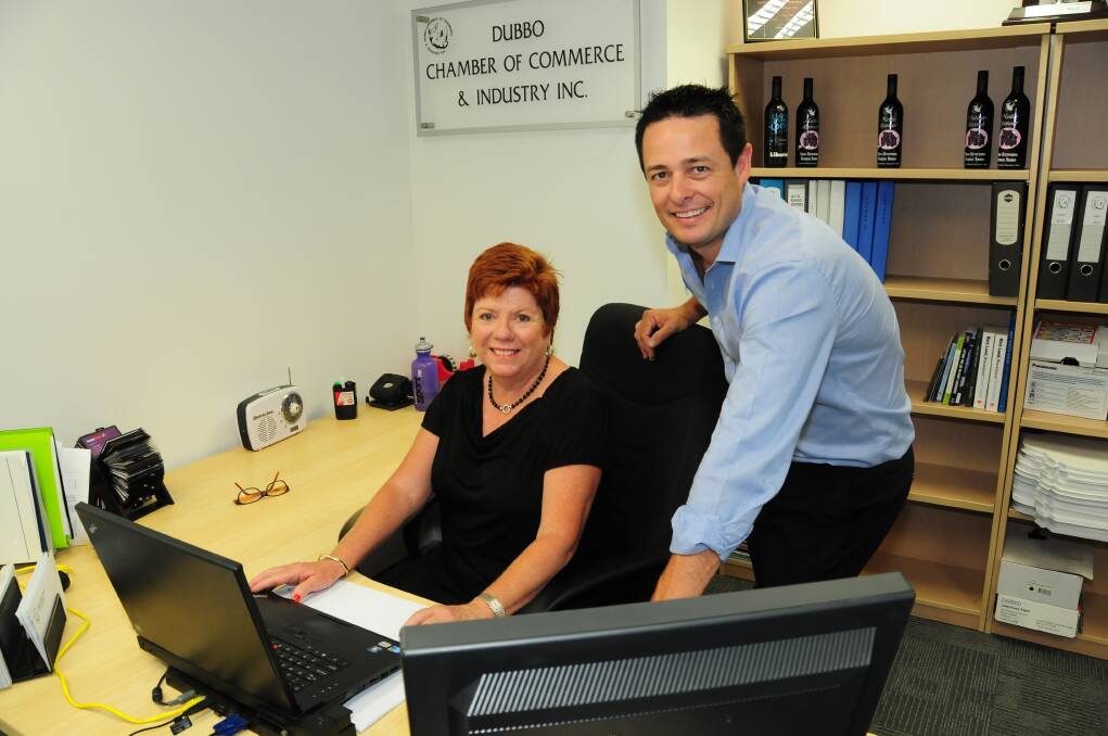 Dubbo Chamber of Commerce Executive Officer Toni Beatty and Vice President Matt Wright in the new Brisbane Street office. Photo: HANNAH SOOLE.