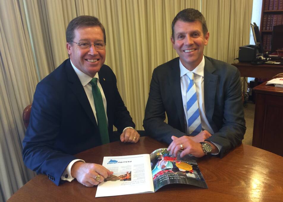 Troy Grant meets Premier Mike Baird for the first time in his new role as Deputy Premier to discuss planning for the future of NSW. 									   Photo: CONTRIBUTED