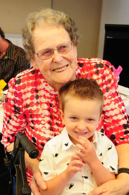 Janet Urquhart and great-grandson Tyler at Janet's 90th birthday. 
Photo: KATHRYN O'SULLIVAN