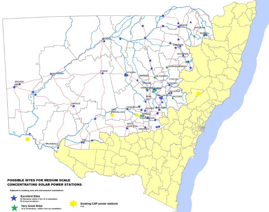 The SEXI website details possible locations for solar power stations in inland NSW.