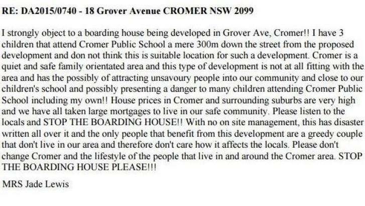 A comment on the Warringah Council website objecting to the proposed development.  Photo: Supplied