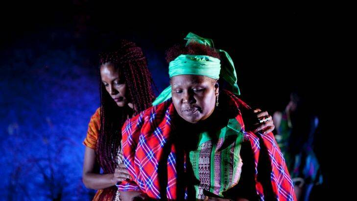 A scene from the 2013 stage version of The Baulkham Hills African Ladies Troupe featuring Yordanos Haile-Michael and Rosemary Kariuki-Fyfe. Photo: Lisa Tomasetti