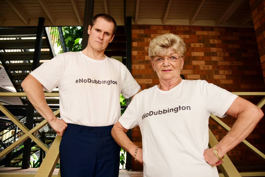 Dubbo mayor Mathew Dickerson and Wellington mayor Anne Jones will be wearing their #NoDubbington T-shirts to drum up publicity for the public inquest into the council amalgamations. 									        Photo: BELINDA SOOLE