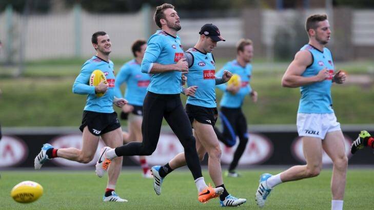On the rise: Essendon players at training. Photo: Pat Scala