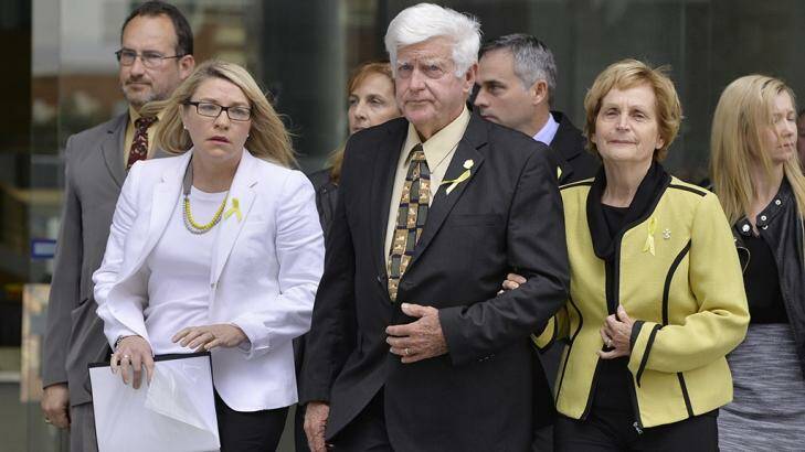 Parents of Allison Baden-Clay Geoff and Priscilla Dickie leave Brisbane Supreme Court flanked by Allison's friend Kerry Anne Walker. Photo: Claudia Baxter
