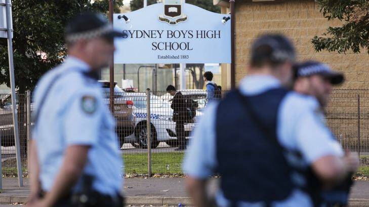 Police at Sydney Boys High School where a suspicious man was seen.
 Photo: James Brickwood