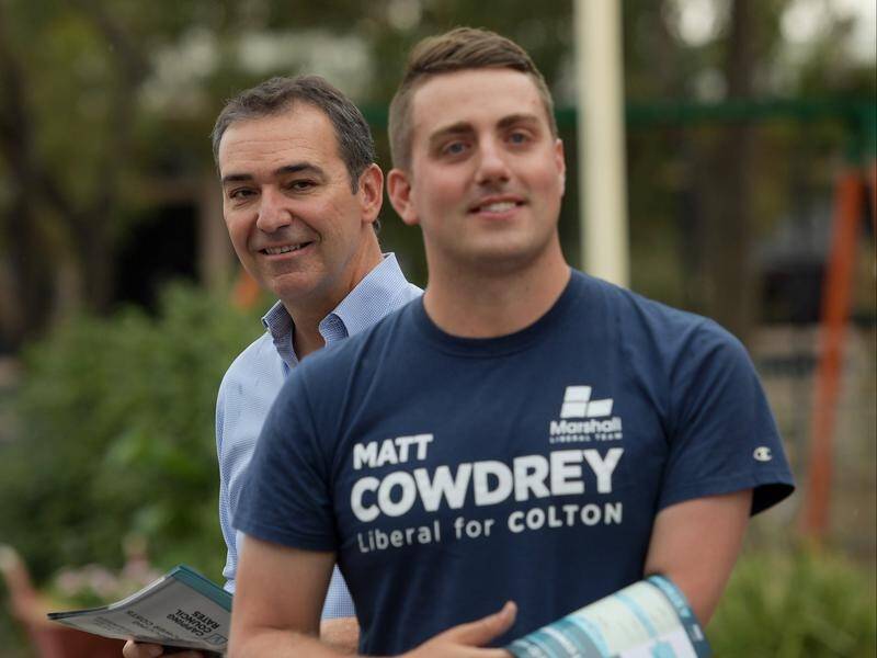 Liberal candidate Matt Cowdrey with SA Opposition Leader Steven Marshall.