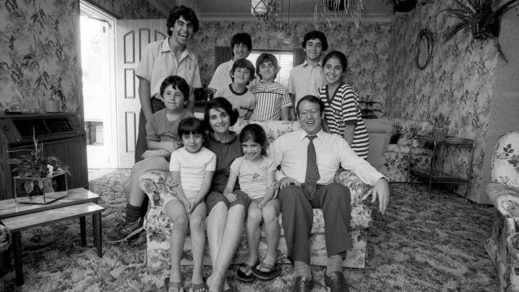Eddie and Judy Obeid at home with their nine children in November 1982.  Photo: Phillip Lock