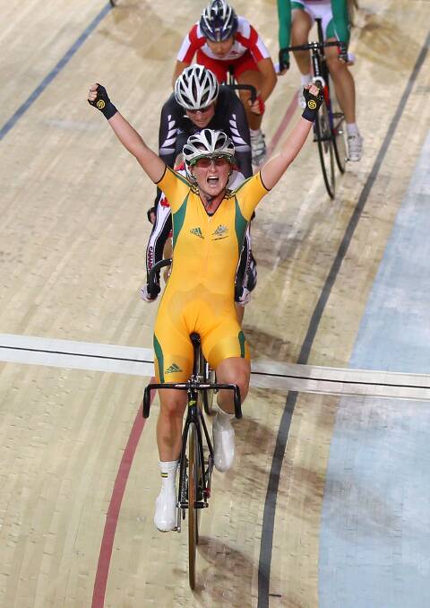Megan Dunn celebrates winning gold at the Dehi Commonwealth Games in 2010. 	Photo: Getty Images