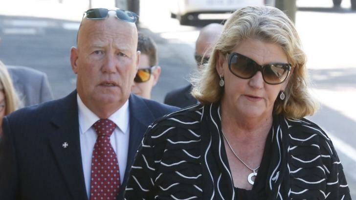 Constable Bill Crews' parents - Kel and Sharon Crews - arrive at the Coroner's Court in Glebe on Monday. Photo:  Peter Rae 