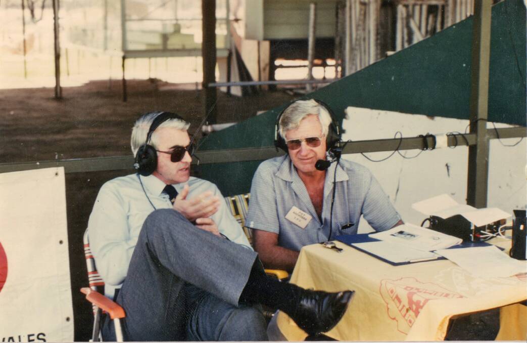 Pat Saunders (right) at an outside broadcast for radio station 2DU.