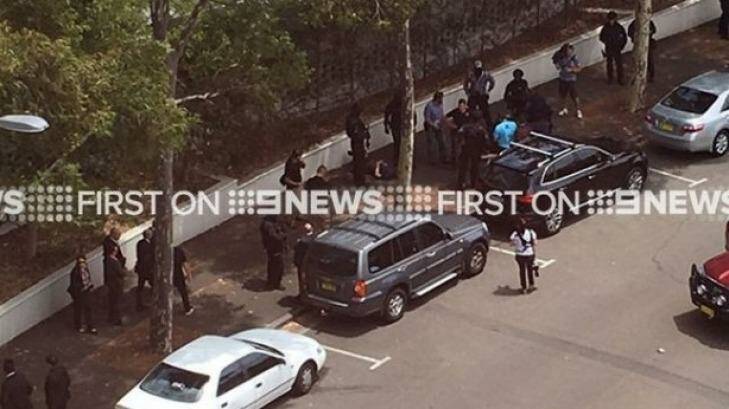Arrest made: Police at Sydney Olympic Park. Photo: Channel 9