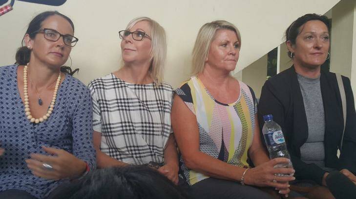 Witnesses from left to right Mary Lockton, Coleen Bowen, Kim Watson and Peggy O'Neill speak to reporters in Denpasar on Tuesday. Photo: Amilia Rosa
