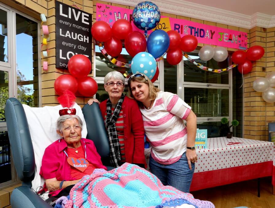 Sylvan Woods resident Jean Kerim celebrated her birthday 102nd birthday on July 8. Joining the celebrations are her daughter Jenny Spilstead, of Cairns, and grand daughter Kelly Spilstead, of Alexandra Hills. Photo by STEPHEN ARCHER