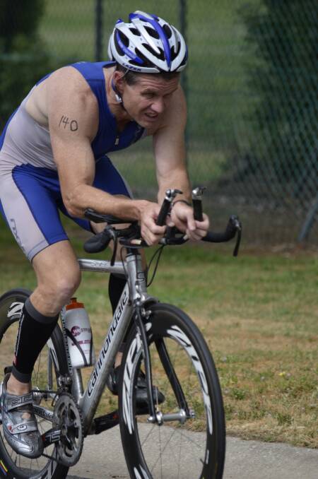 Dubbo's Craig May powering through the bike leg of the Cowra triathlon on Sunday.         Photo: CONTRIBUTED