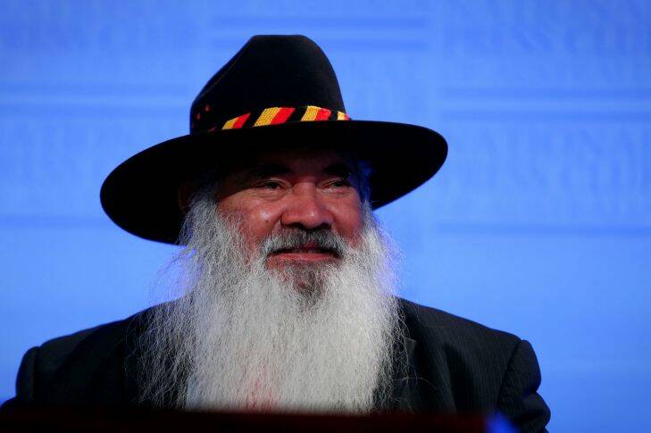 Prominent Indigenous Leader and Australian Labor Senate nominee Pat Dodson addresses the National Press Club of Australia in Canberra on Wednesday 13 April 2016. Photo: Alex Ellinghausen
