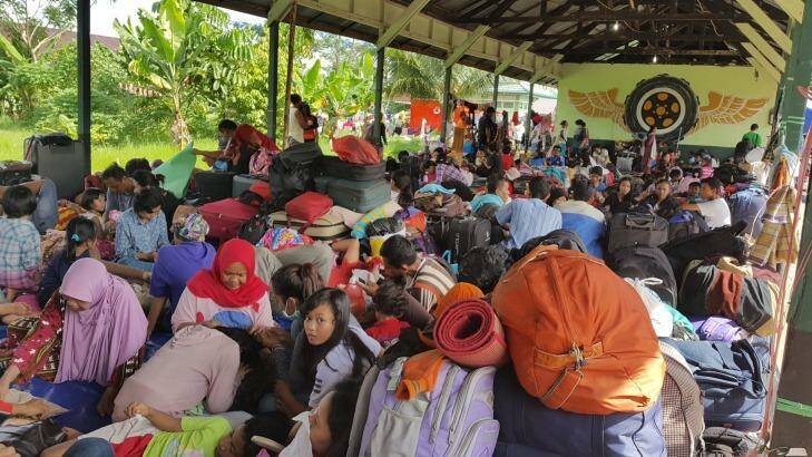 Former members of the Gafatar sect at a temporary evacuation camp in Pontianak, West Kalimantan, on Monday. Photo: Amilia Rosa