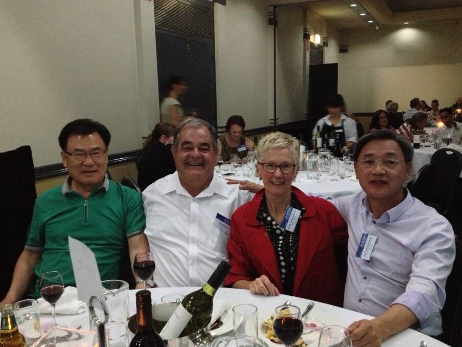 Professor and Chair of Kyungnam University Dr Yeong-Jin Ko, RDA Orana Chair John Walkom, Felicity Taylor-Edwards and K-Move Project initiator Prof. Jae-Hoon Jung at a regional development conference. Photo: CONTRIBUTED