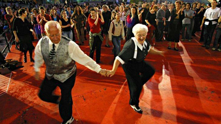 Ron and Margaret Winchester cut a rug during Melbourne Festival's Dancing in the Streets event at Federation Square in 2003. Photo: Rodger Cummins