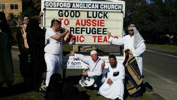 Party for Freedom members, dressed as Muslims, stormed the Gosford Anglican Church and interrupted a service. Photo: Party for Freedom/Facebook