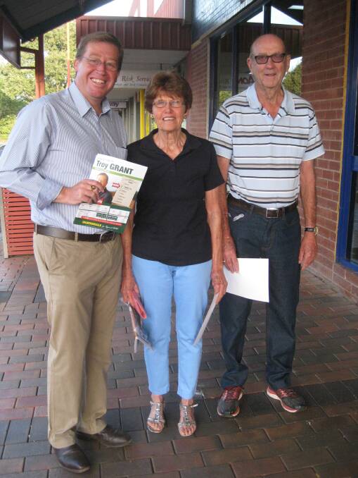 Early birds waiting for Dubbo's pre-polling centre to open on Monday morning are State Member for Dubbo, leader of the Nationals and Deputy Premier Troy Grant, with Marj and Peter Kelly of Narromine.