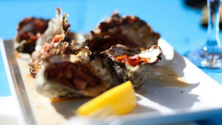 Oysters Served at a roadside seafood shack in Tasmania, Australia. 