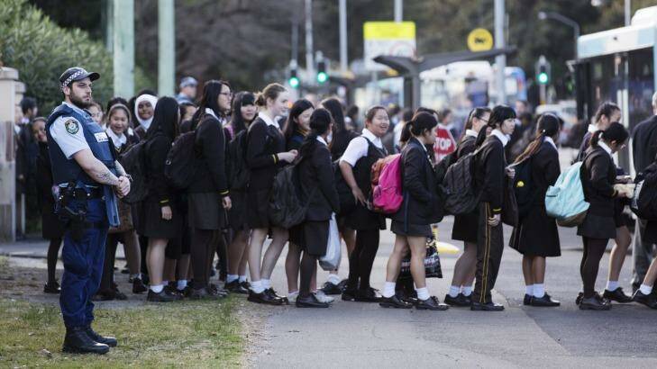 Pupils at Sydney Boys High School where a suspicious man was seen. Photo: James Brickwood.