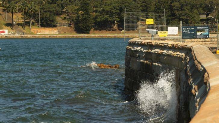 Sydney's Farm Cove Sea Wall, now repaired - rises about 1 metre above the current highest tides.