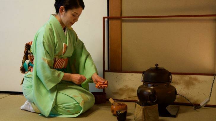 Michiko Yano, with grace and a splash of strictness, hosts tea ceremonies four times a day in the hotel. Photo: Elspeth Callender