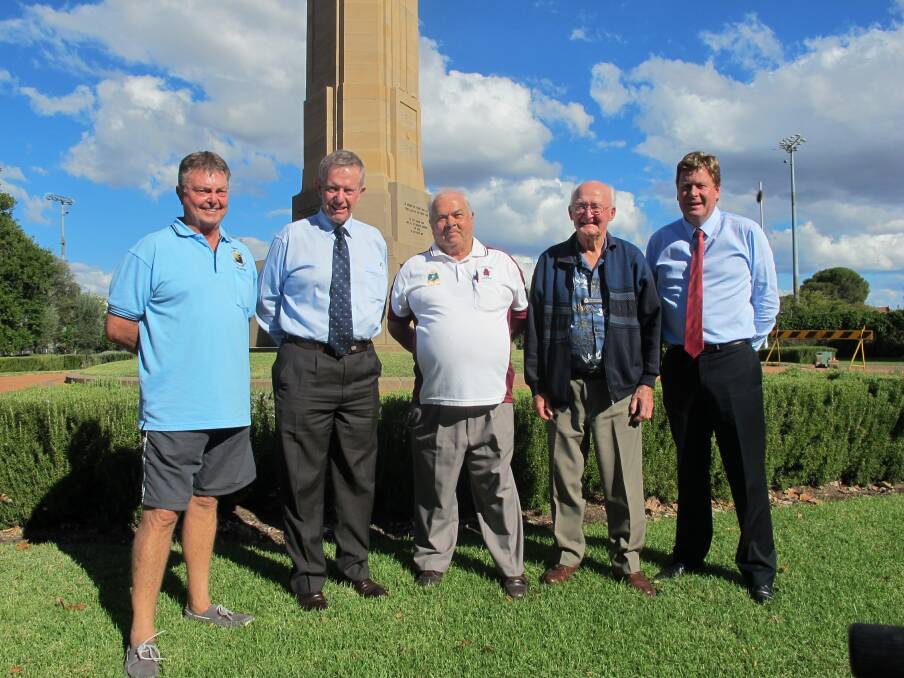 Local veterans Tom Gray, Victor Bartley and John Kellehear with Parkes MP Mark Coulton and Senator Michael Ronaldson.
