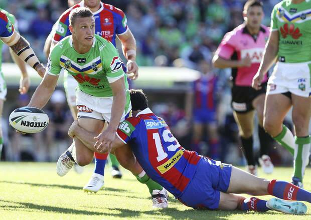 CANBERRA, AUSTRALIA - APRIL 12:  Jack Wighton of the Raiders looks to off load the ball during the round 6 NRL match between the Canberra Raiders and the Newcastle Knights at GIO Stadium on April 12, 2014 in Canberra, Australia.  (Photo by Stefan Postles/Getty Images) Photo: Stefan Postles